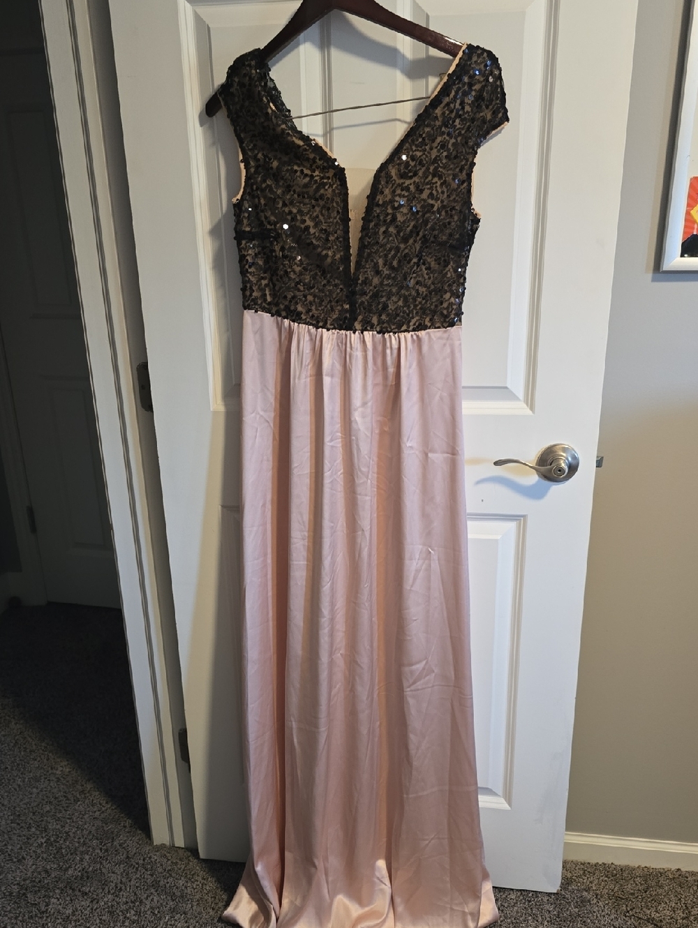Elegant Black Sequin & Blush Pink Prom Dress